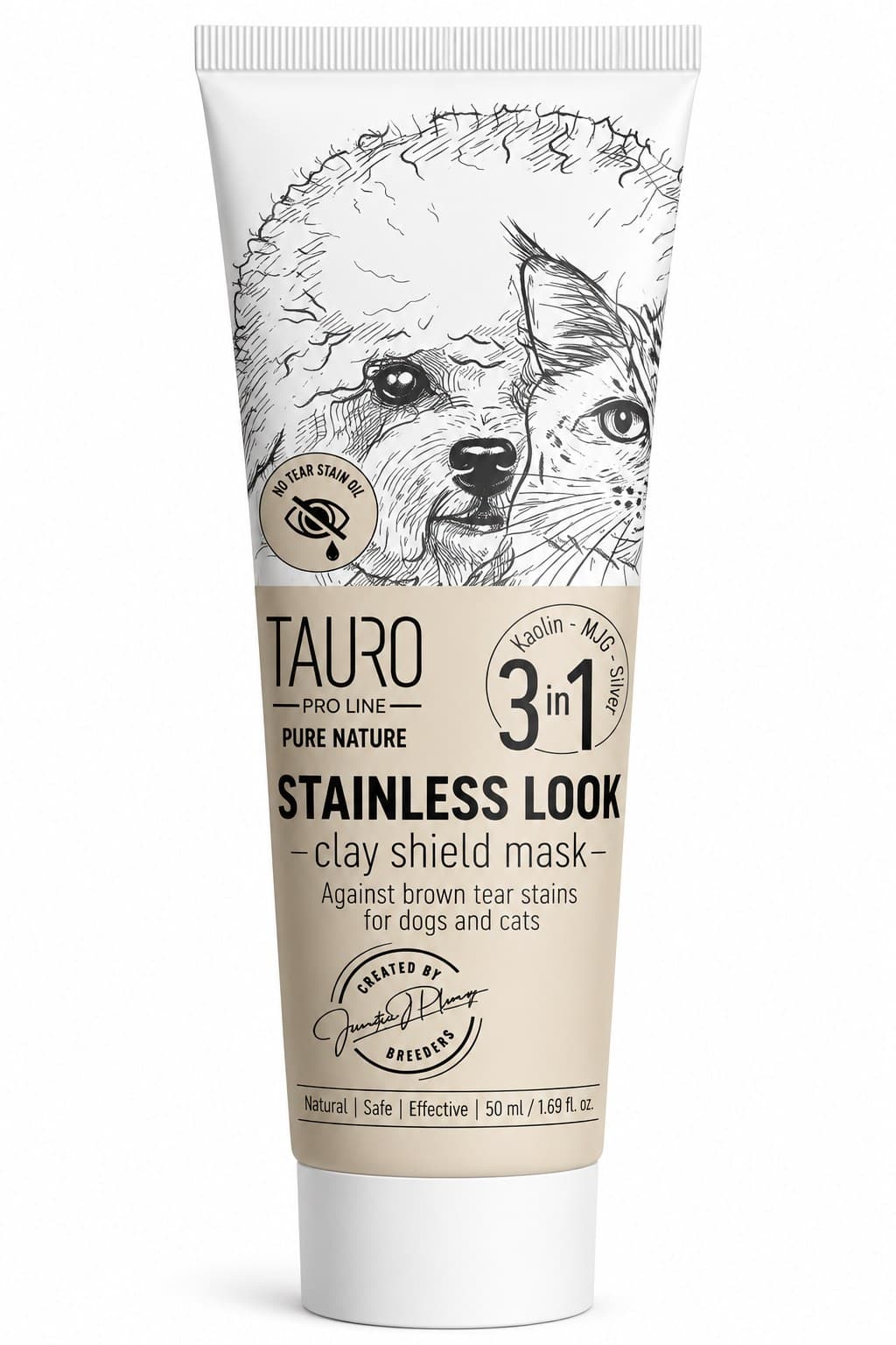 Tauro Pro Line Pure Nature Stainless Look 3In1 Natural Clay Mask to Prevent Tear Stains on the Coat for Dogs